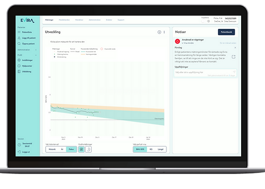 The Evira care portal showing a patient's progress chart
